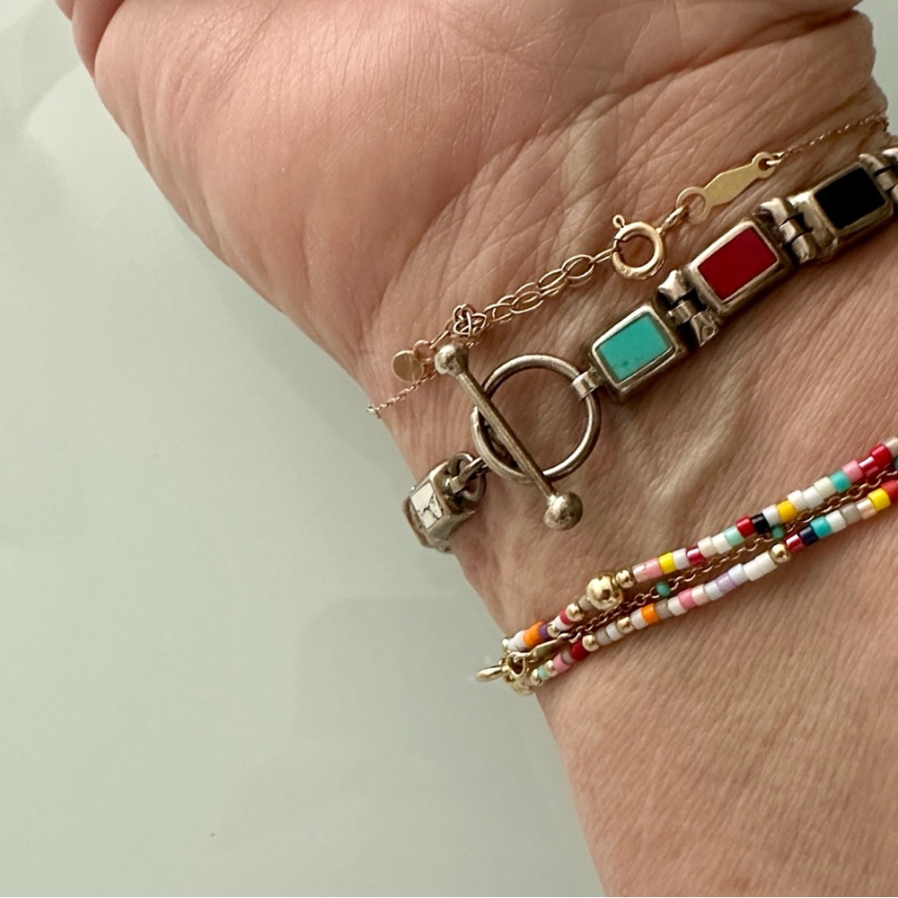 Multicolor Stone Link Bracelet - Silver - image 2